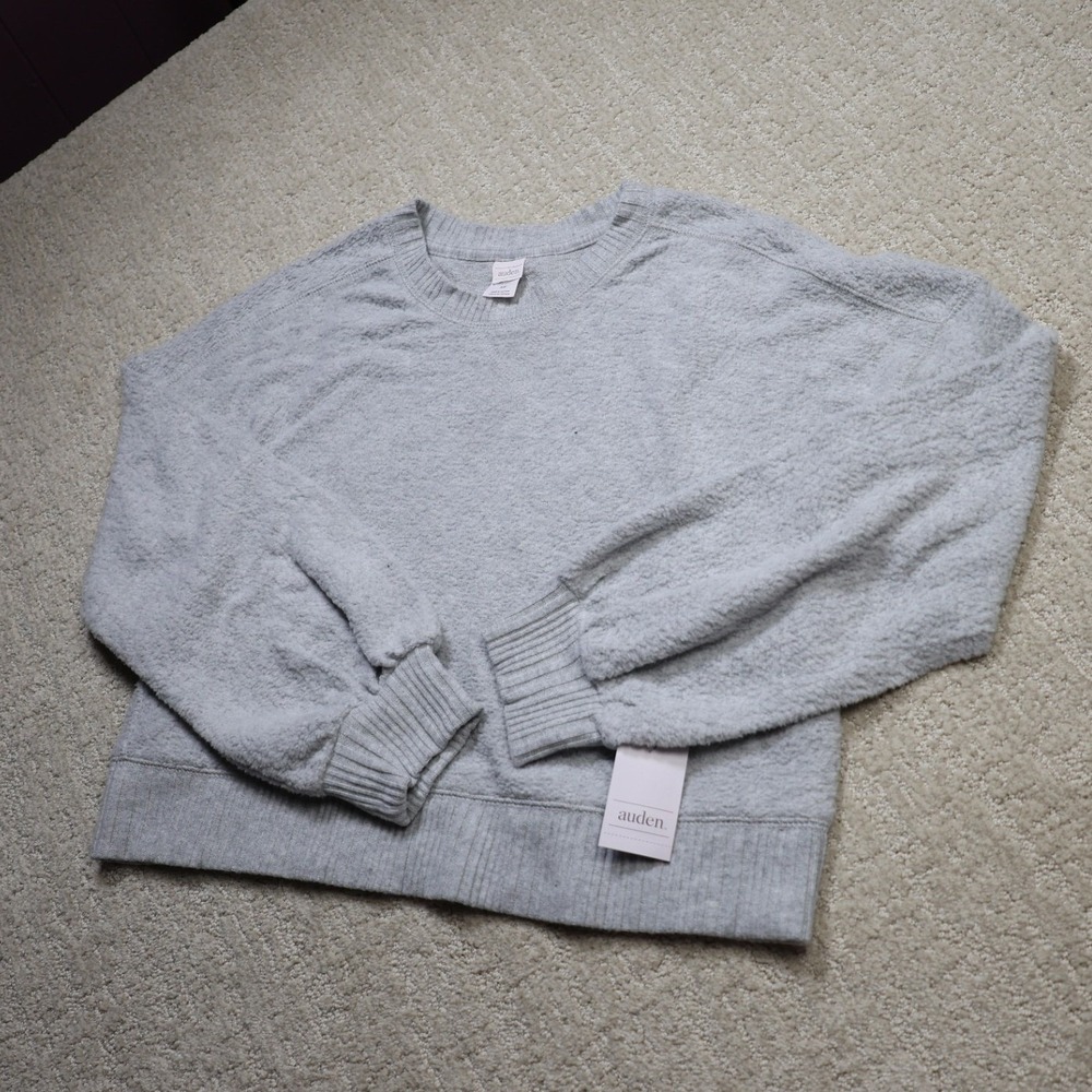 Auden Womens Gray Textured Knit Long Sleeve Lounge Sweatshirt XS 020 02 4415